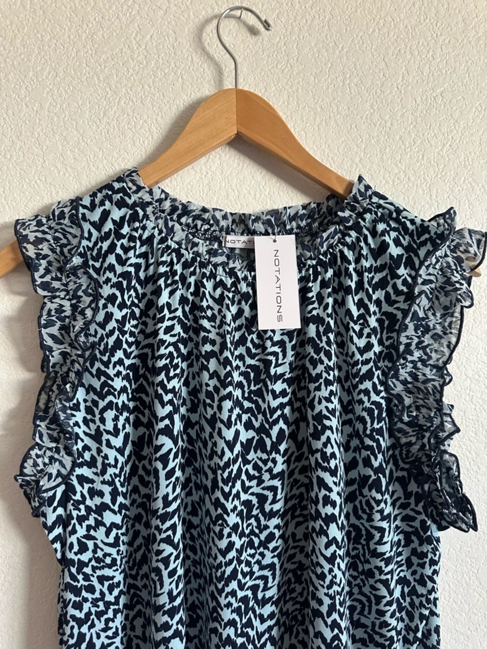 Notations Blue  Ruffle-Sleeve Printed Blouse